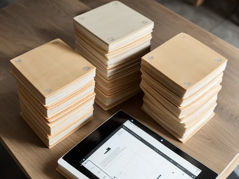 Fachzeitschriften und ein Tablet mit einer Textanalyse-App.