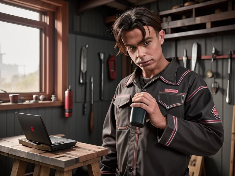 Handwerker liest einen Fachartikel auf seinem Smartphone in einer Werkstatt.