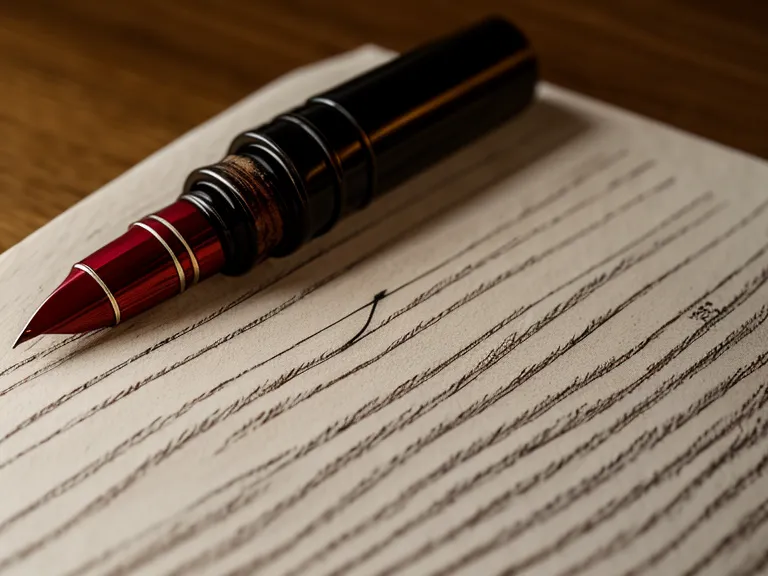 Nahaufnahme eines korrigierten deutschen Manuskripts mit einem roten Stift.