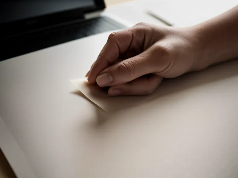 Hand hält ein juristisches Dokument mit handschriftlichen Korrekturen neben einem Laptop.