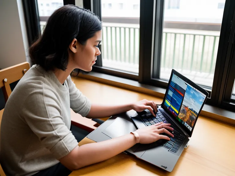 Freelancerin arbeitet am Küchentisch am Laptop, im Hintergrund ist ein Spielzeug angedeutet.